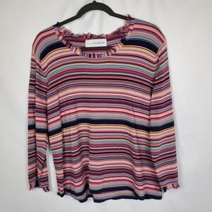 Sag Harbor Womens Multicolor Knit Stripe Top Long Sleeve Shirt Large Fringe